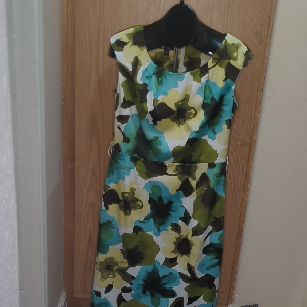 AB Studio Floral Sheath Dress in Blue and Green